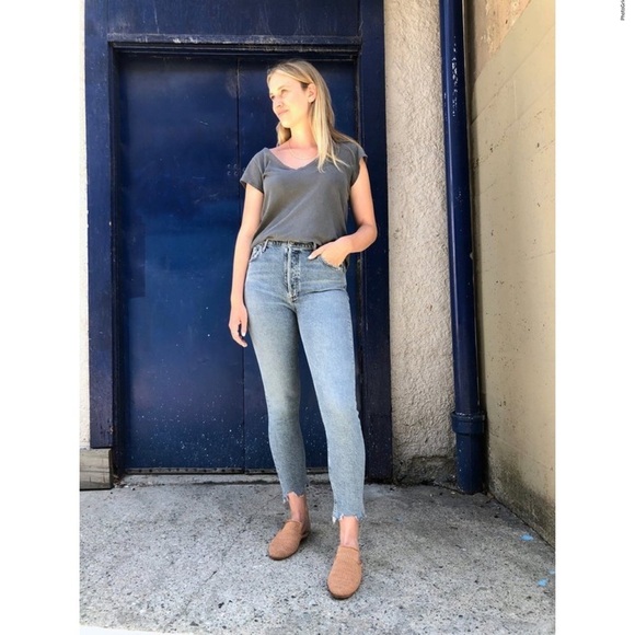 AGOLDE Nico High Rise Slim Rooted Step Frayed Hem Distressed Jeans blue size 23 - Picture 1 of 12